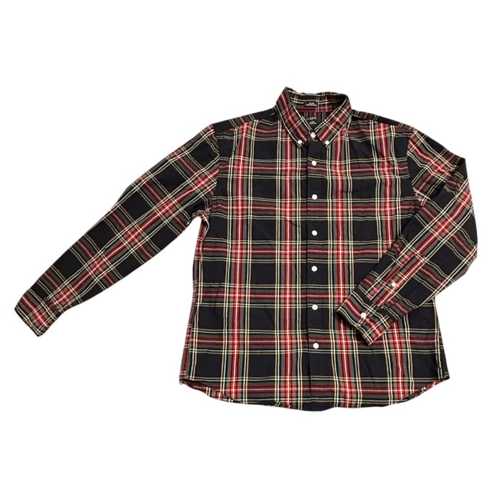 Plaid Flex Washed Slim Untucked Shirt Large Black and Red Plaid J.Crew